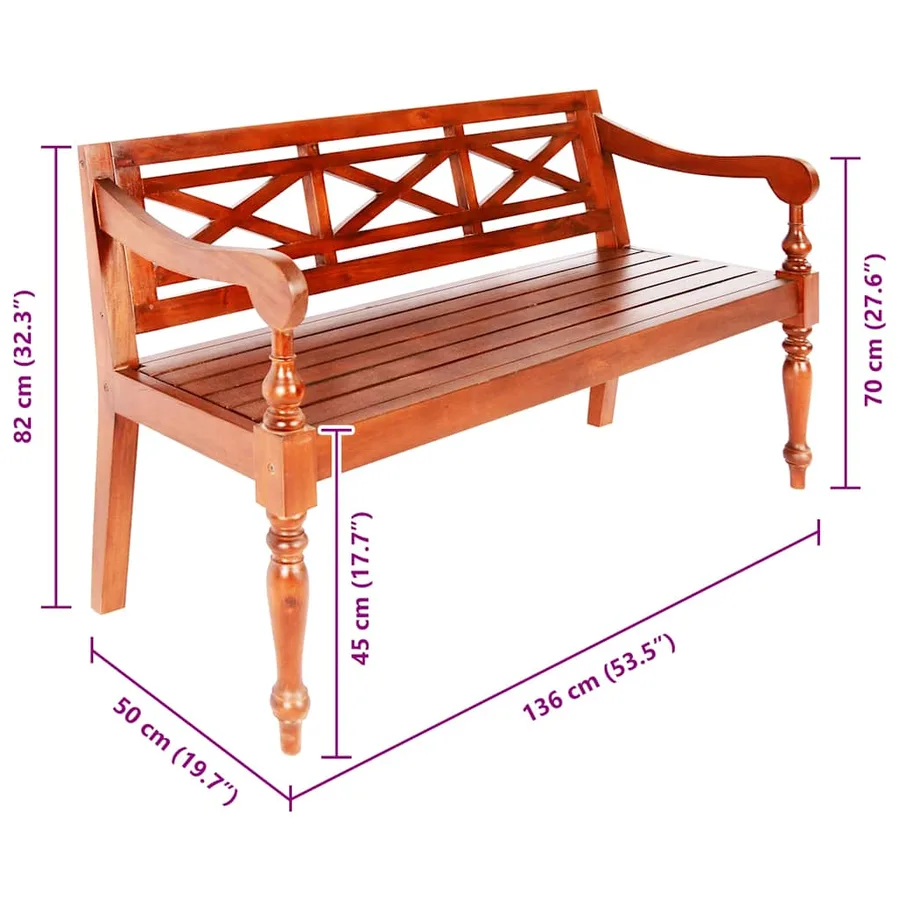 Banc Batavia 123 cm Bois d'acajou massif Marron foncé - 6