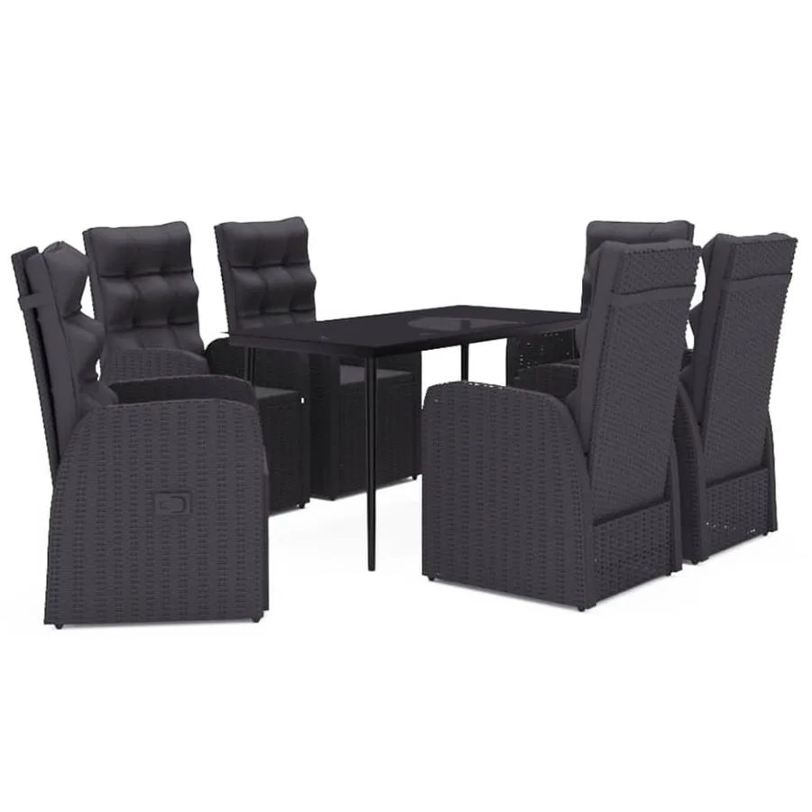 Ensemble à manger de jardin avec coussins 7 pcs Noir - 2