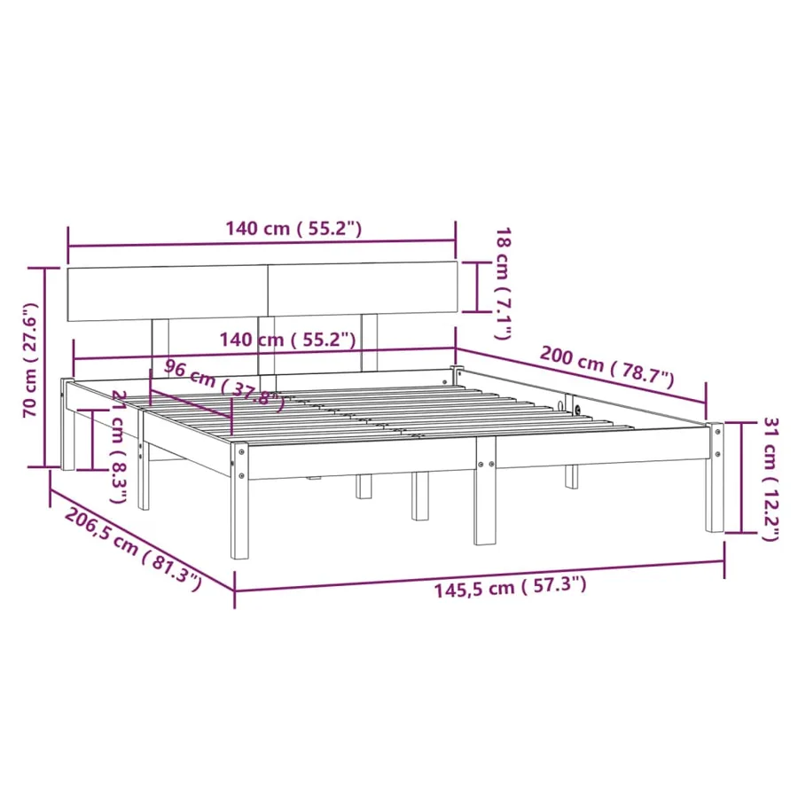 Cadre de lit sans matelas blanc bois massif 140x200 cm - 9
