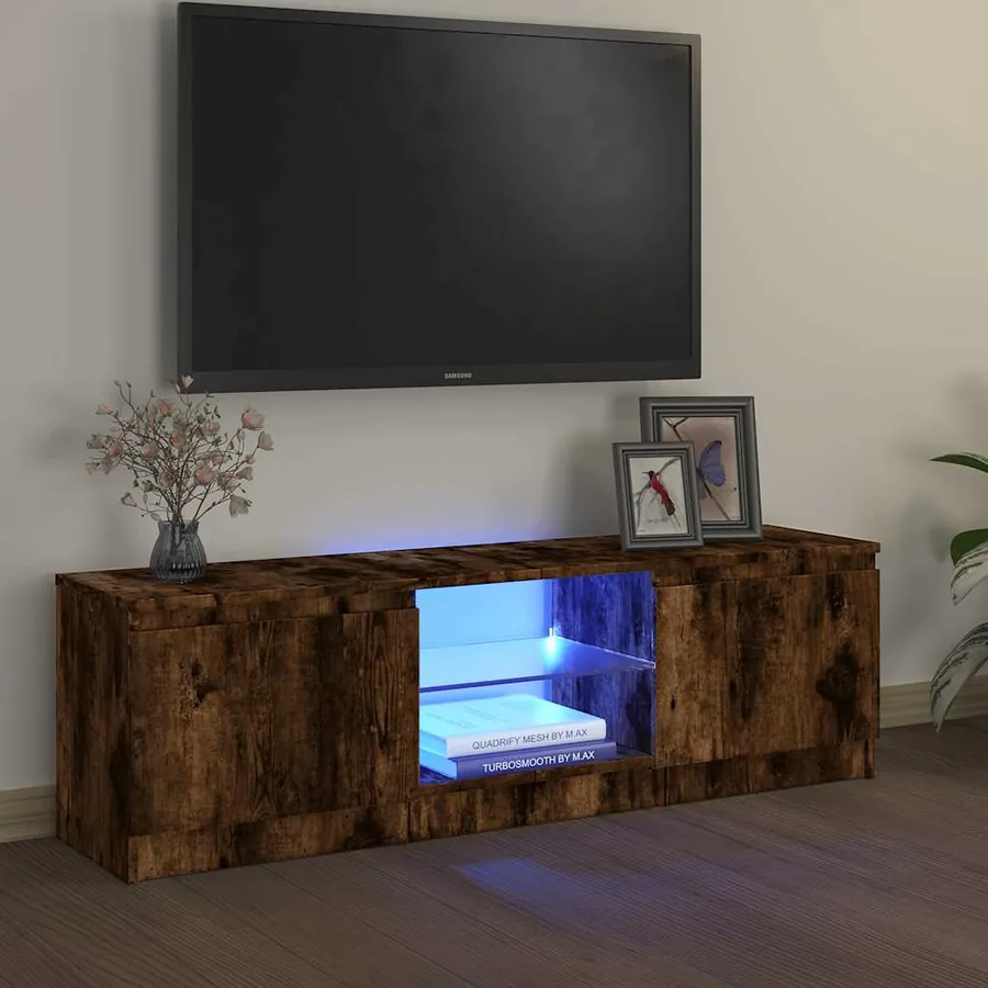 Meuble TV avec lumières LED chêne fumé 120x30x36 cm