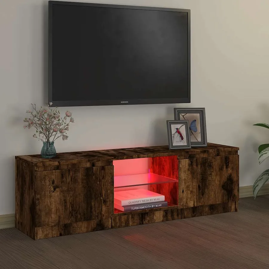 Meuble TV avec lumières LED chêne fumé 120x30x36 cm - 3