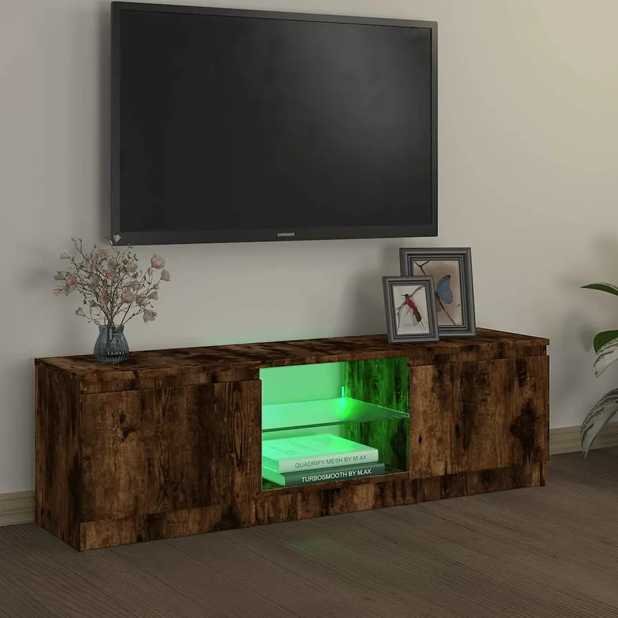Meuble TV avec lumières LED chêne fumé 120x30x36 cm - 4