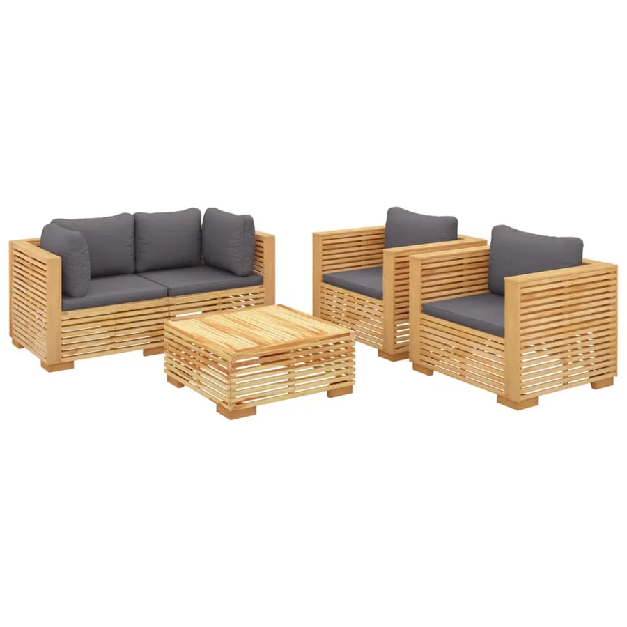 Salon de jardin 5 pcs avec coussins Bois de teck solide - 3