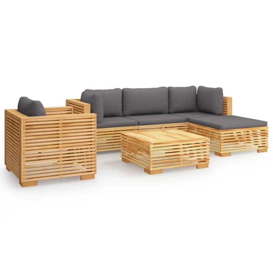 Salon de jardin 6 pcs avec coussins Bois de teck solide - 2