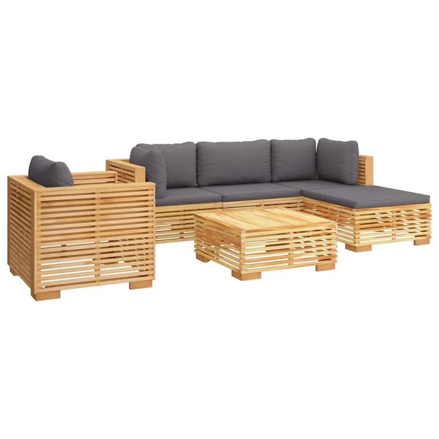 Salon de jardin 6 pcs avec coussins Bois de teck solide - 3