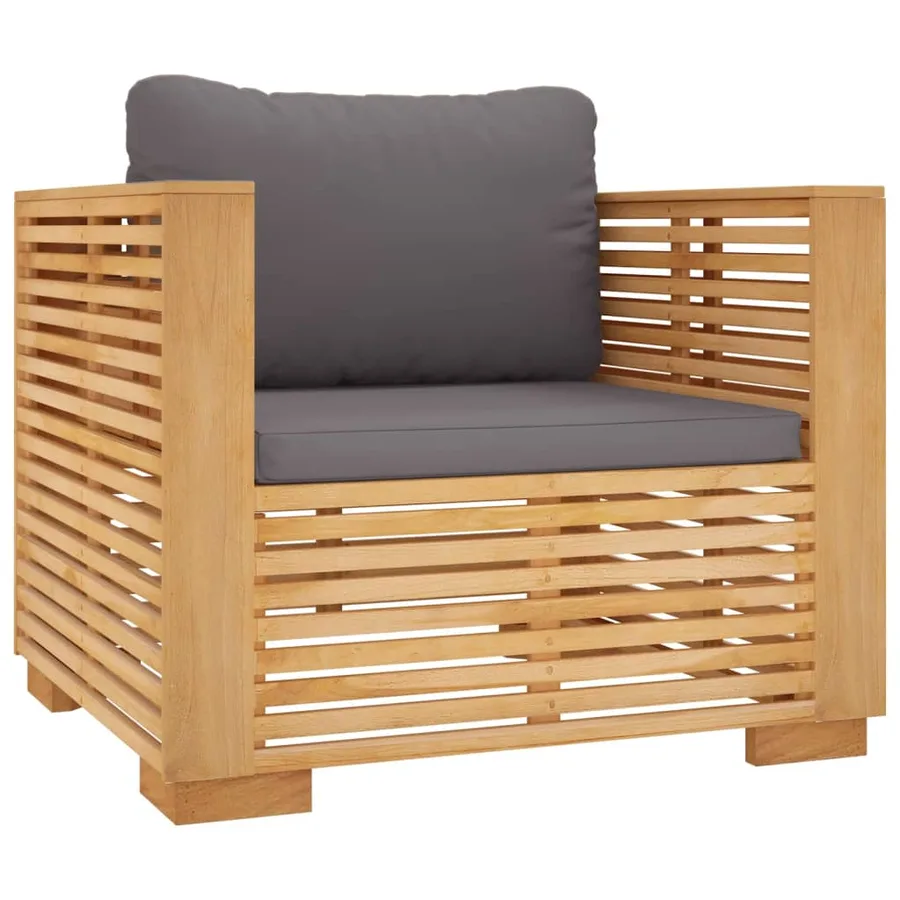 Salon de jardin 6 pcs avec coussins Bois de teck solide - 6