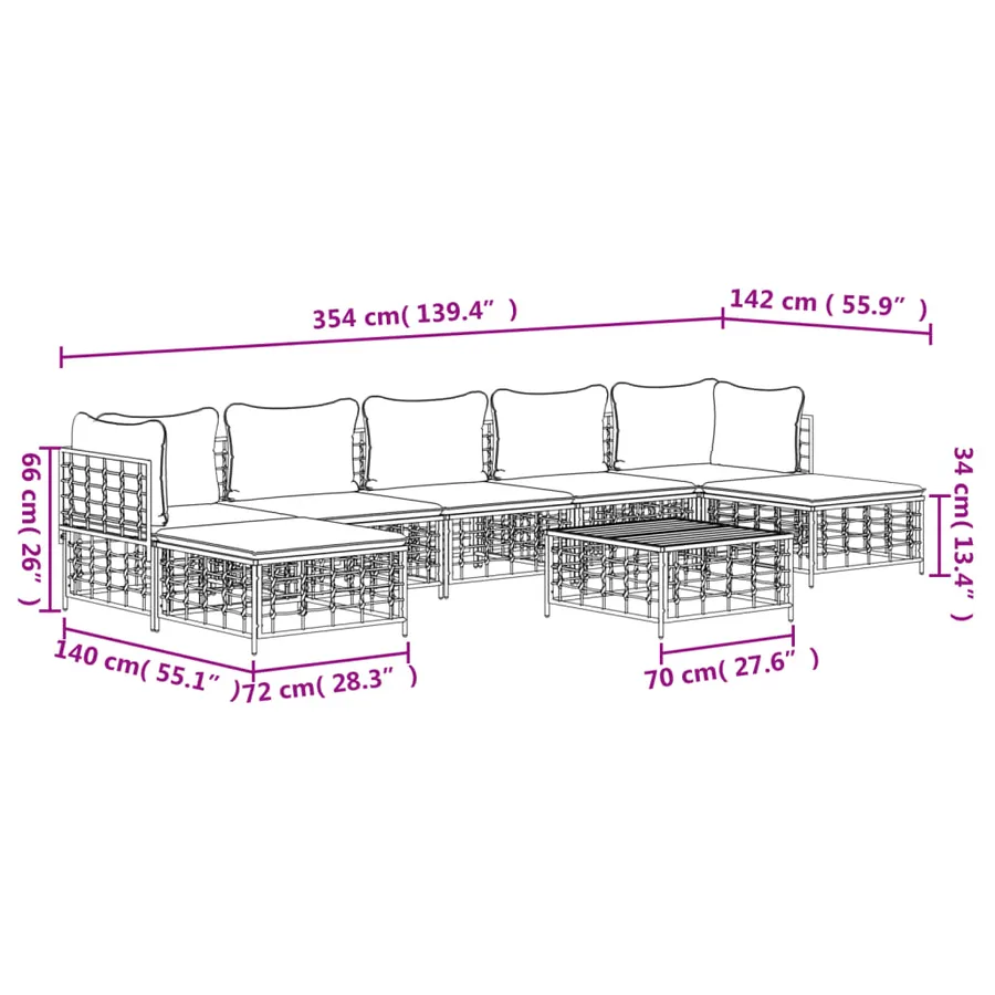 Salon de jardin 8 pcs avec coussins anthracite résine tressée - 10