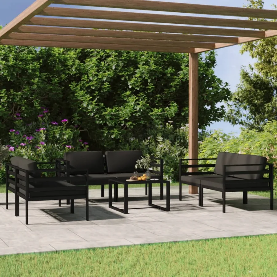 Salon de jardin 7 pcs avec coussins Aluminium Anthracite