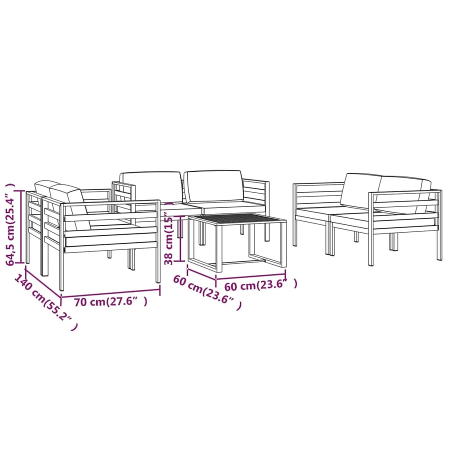 Salon de jardin 7 pcs avec coussins Aluminium Anthracite - 7