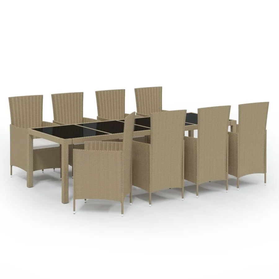 Ensemble à dîner de jardin 9 pcs coussins Résine tressée Beige - 2