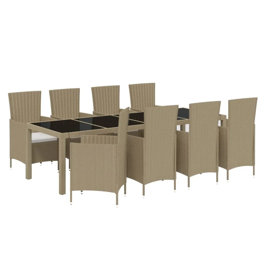 Ensemble à dîner de jardin 9 pcs coussins Résine tressée Beige - 3