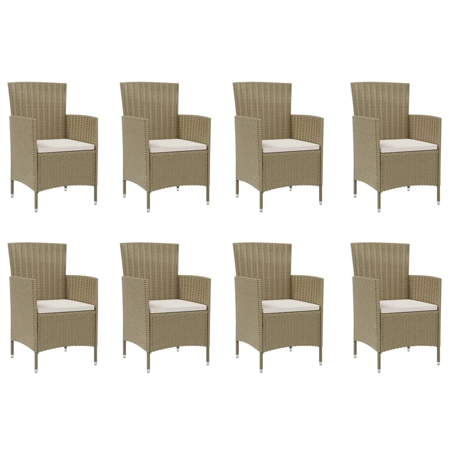 Ensemble à dîner de jardin 9 pcs coussins Résine tressée Beige - 6