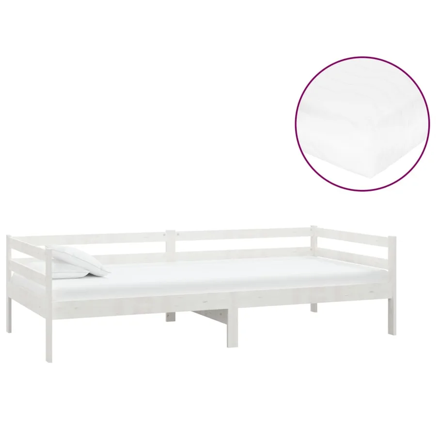 Lit de repos avec matelas 90x200 cm Blanc Bois de pin massif - 2