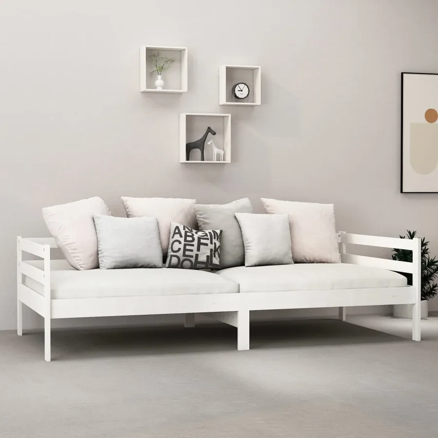 Lit de repos avec matelas 90x200 cm Blanc Bois de pin massif - 3