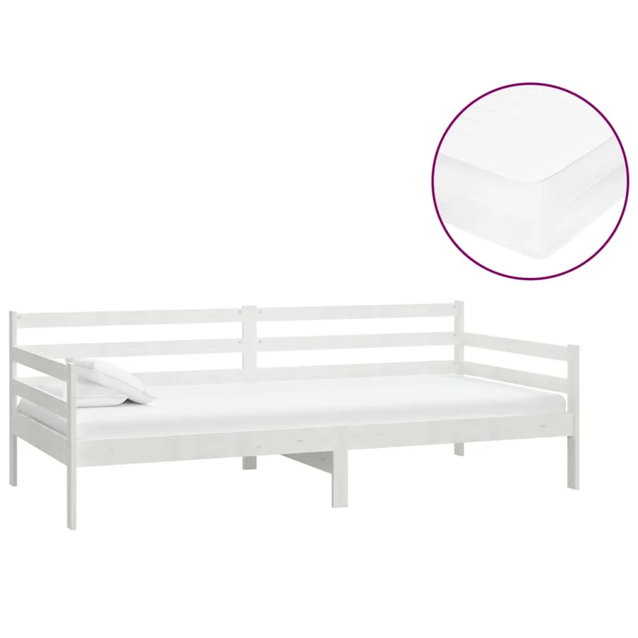 Lit de repos avec matelas 90x200 cm Blanc Bois de pin massif - 2