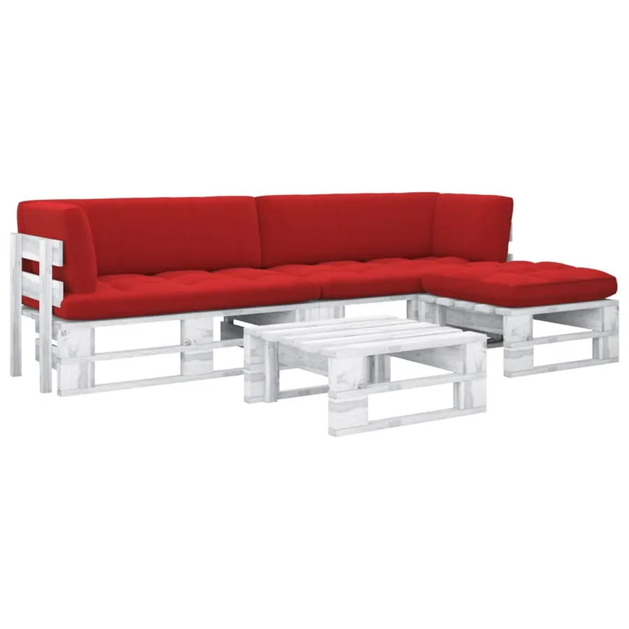 Salon de jardin palette 4 pcs et coussins Pin imprégné de blanc