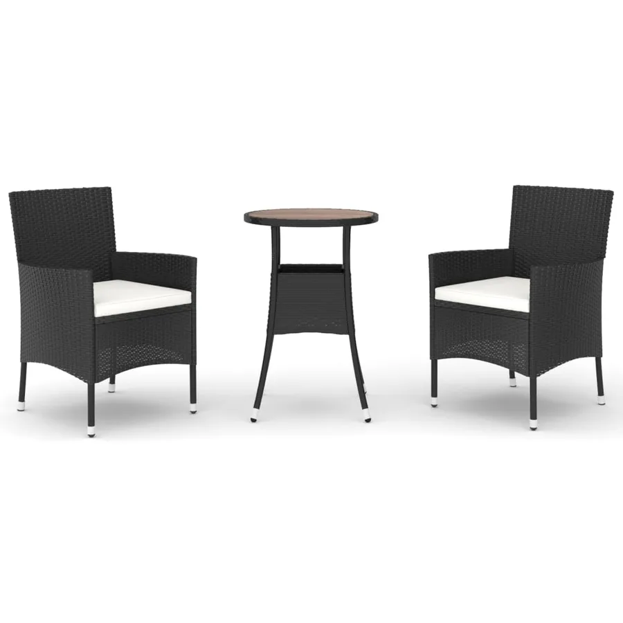 Ensemble de bistro de jardin 3 pcs coussins noir poly rotin - 2
