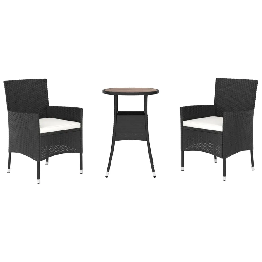 Ensemble de bistro de jardin 3 pcs coussins noir poly rotin - 3
