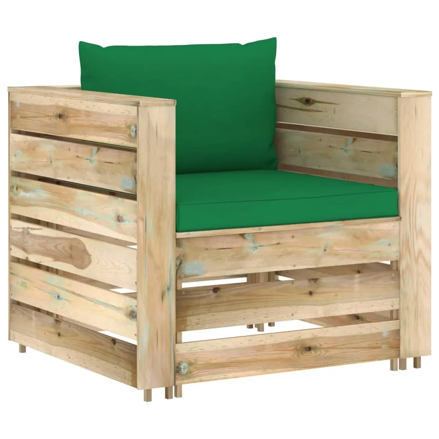 Salon de jardin 2 pcs avec coussins Bois imprégné de vert - 2