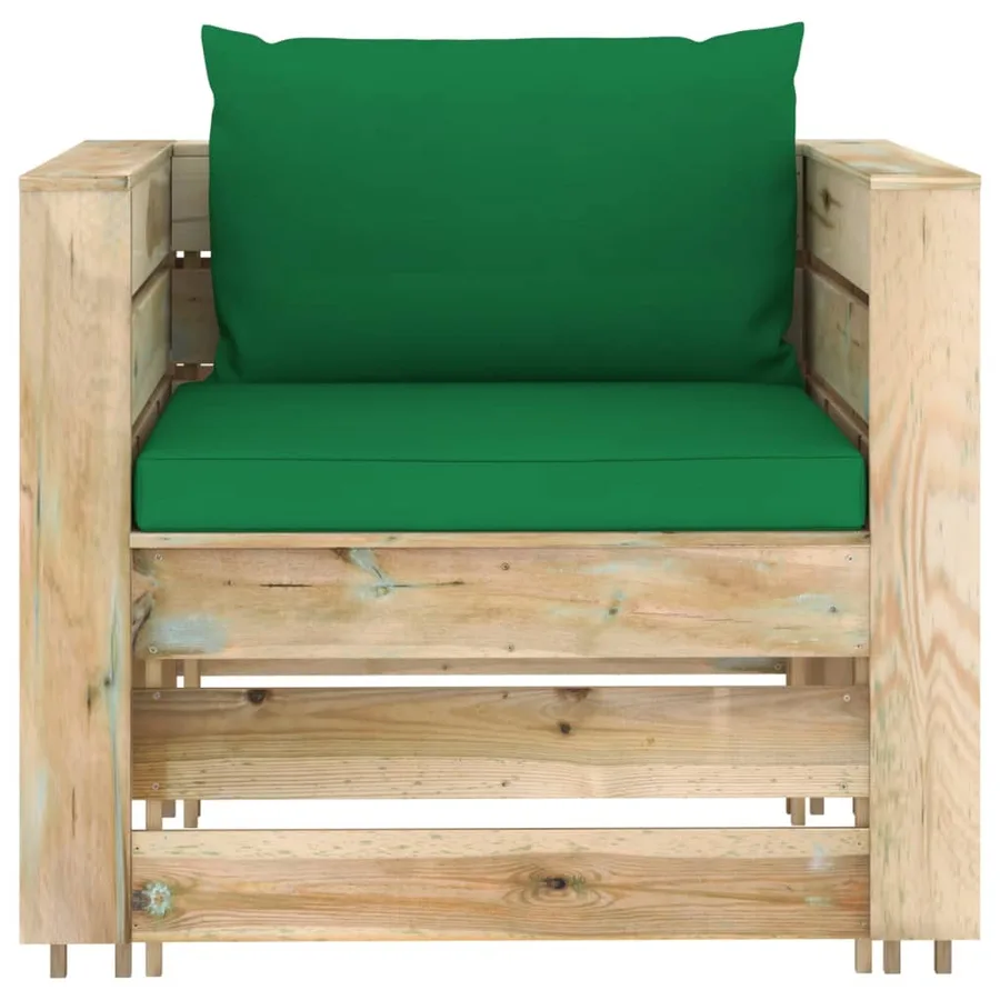 Salon de jardin 2 pcs avec coussins Bois imprégné de vert - 3
