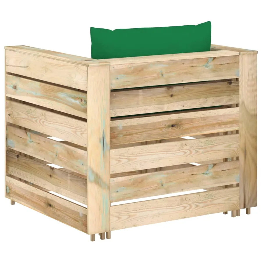 Salon de jardin 2 pcs avec coussins Bois imprégné de vert - 5