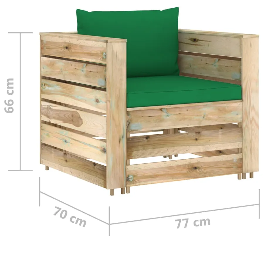 Salon de jardin 2 pcs avec coussins Bois imprégné de vert - 7