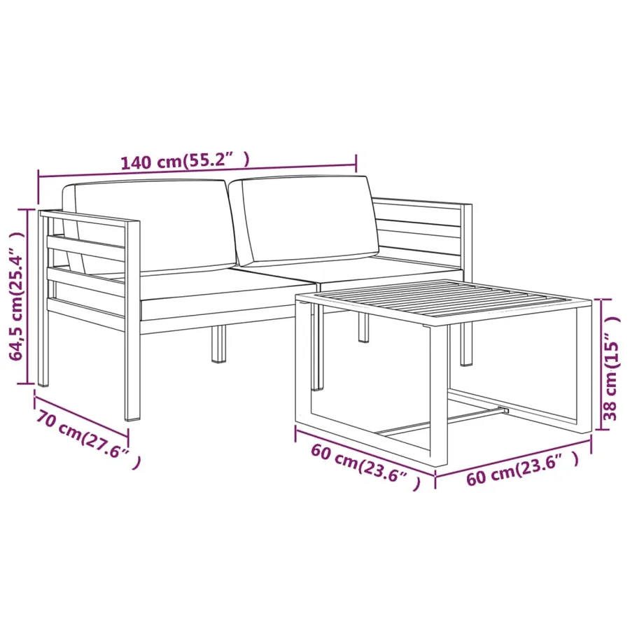 Salon de jardin 3 pcs avec coussins Aluminium Anthracite - 7
