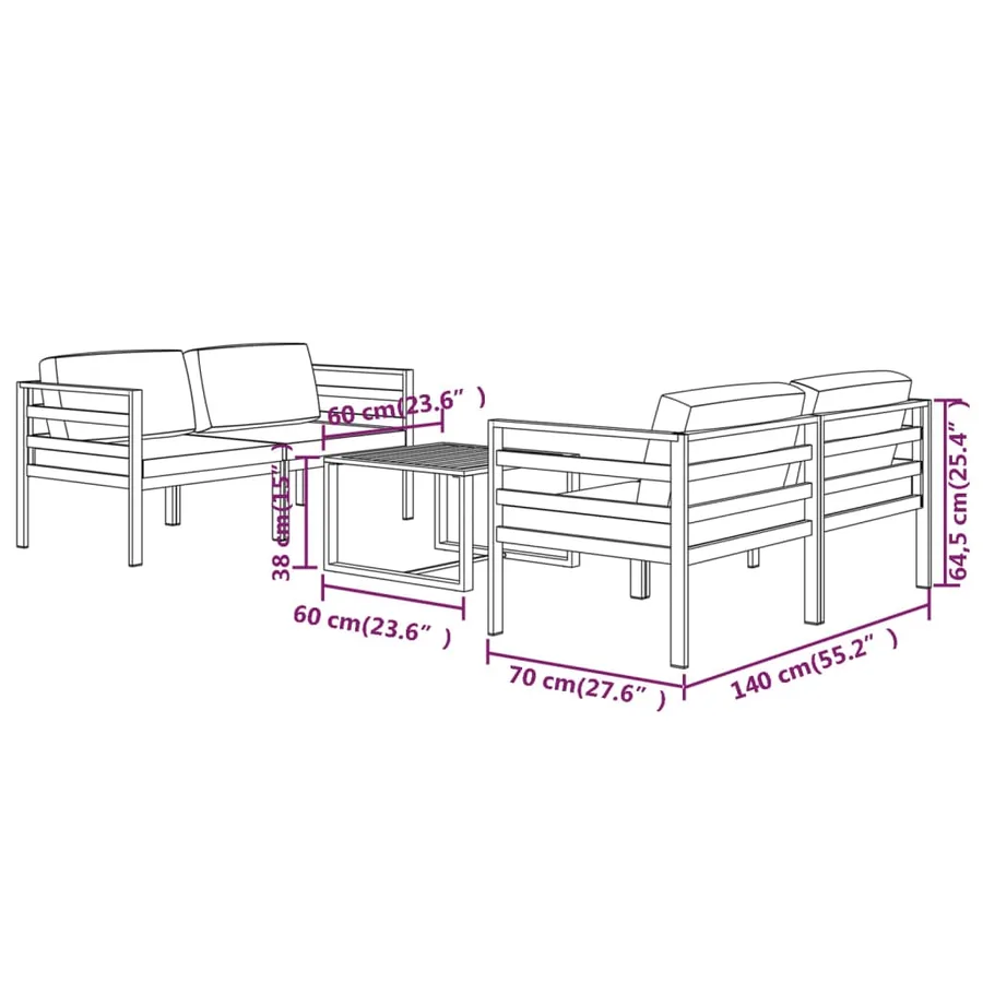 Salon de jardin 5 pcs avec coussins Aluminium Anthracite - 7