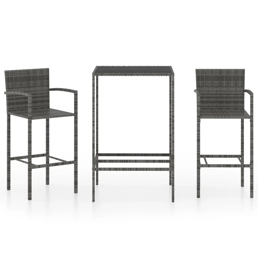 Ensemble de bar de jardin 3 pcs Résine tressée Gris - 2