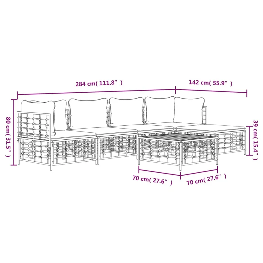 Salon de jardin 6 pcs avec coussins anthracite résine tressée - 10