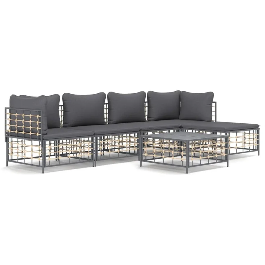 Salon de jardin 6 pcs avec coussins anthracite résine tressée - 2