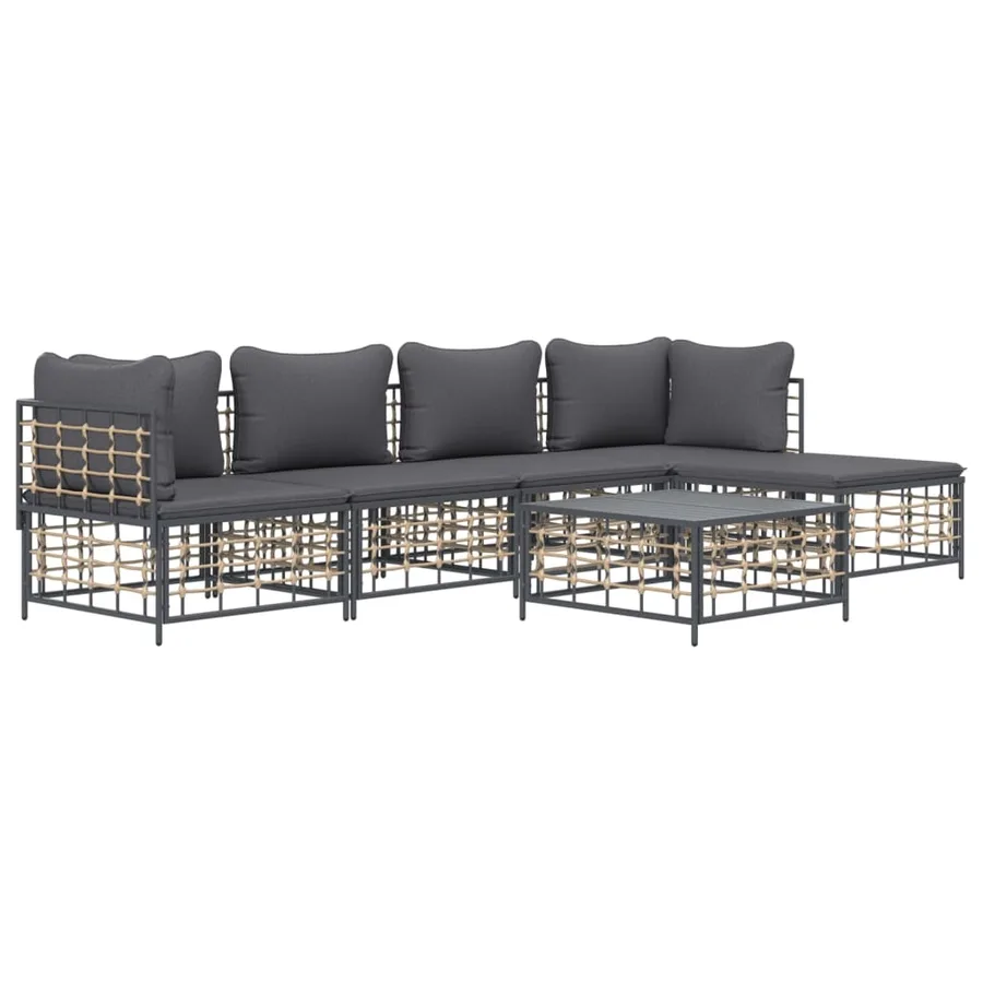 Salon de jardin 6 pcs avec coussins anthracite résine tressée - 3