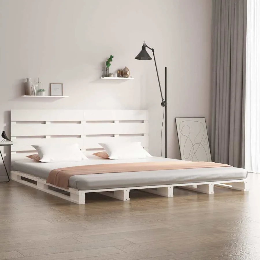 Cadre de lit sans matelas blanc 140x190 cm bois de pin massif