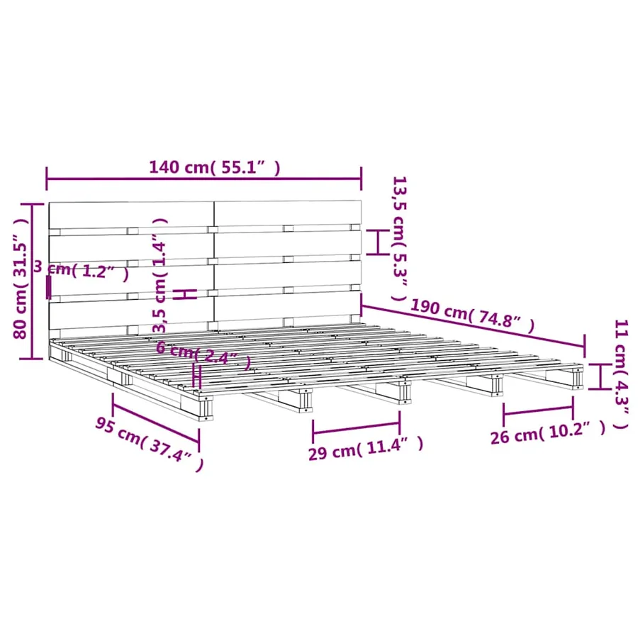 Cadre de lit sans matelas blanc 140x190 cm bois de pin massif - 12