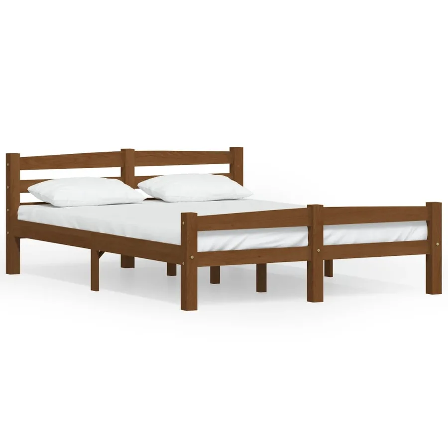 Cadre de lit sans matelas marron miel pin massif 140x200 cm - 2