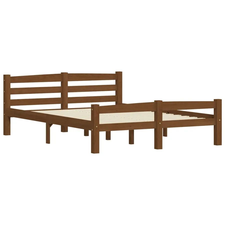 Cadre de lit sans matelas marron miel pin massif 140x200 cm - 3
