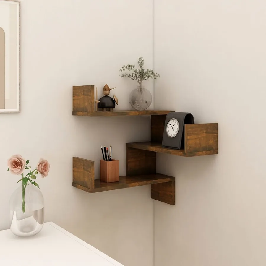 Étagère d'angle murale Chêne fumé 40x40x50 cm Bois d'ingénierie