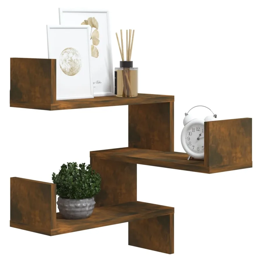Étagère d'angle murale Chêne fumé 40x40x50 cm Bois d'ingénierie - 7