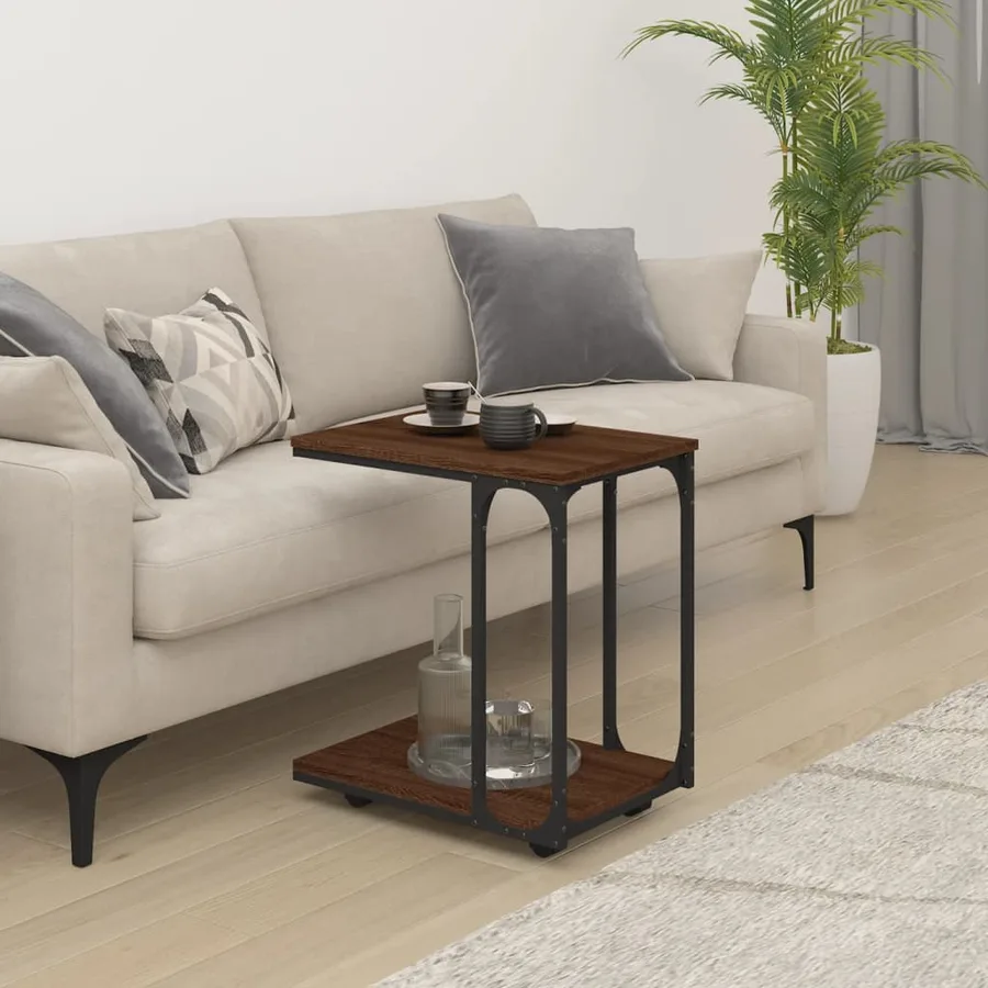 Table d'appoint à roues Chêne marron 50x35x55,5 cm - 3