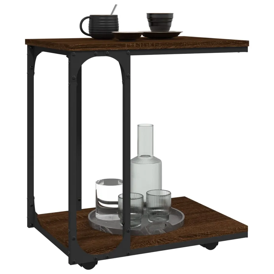 Table d'appoint à roues Chêne marron 50x35x55,5 cm - 4