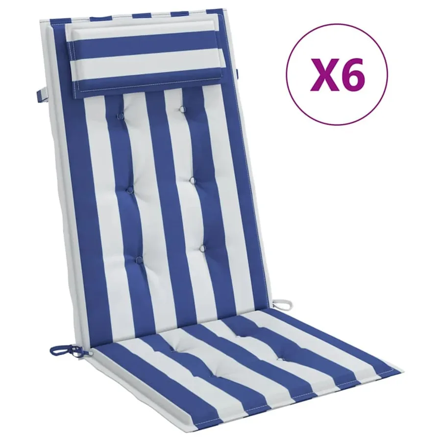 Coussins de chaise à dossier haut lot de 6 rayures bleu/blanc - 2
