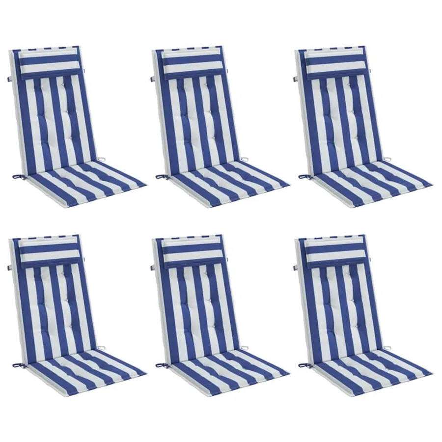 Coussins de chaise à dossier haut lot de 6 rayures bleu/blanc - 3