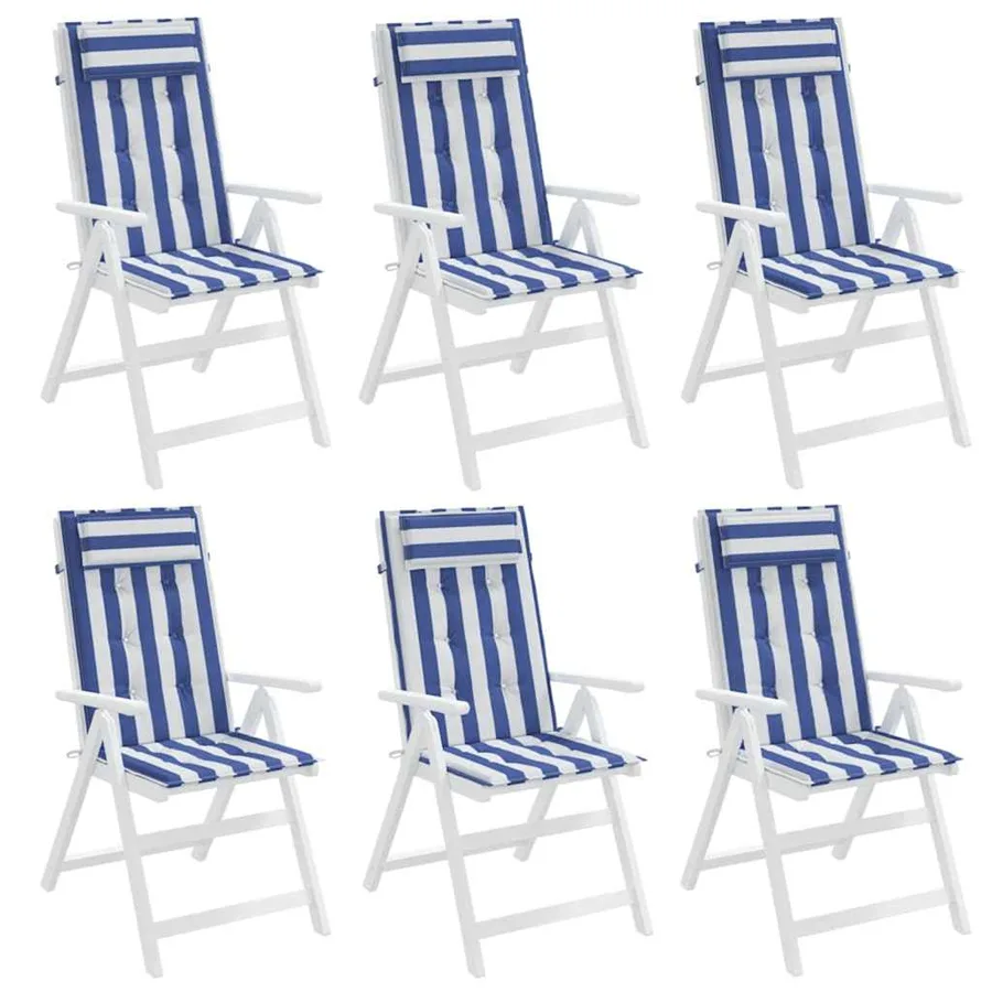 Coussins de chaise à dossier haut lot de 6 rayures bleu/blanc - 4