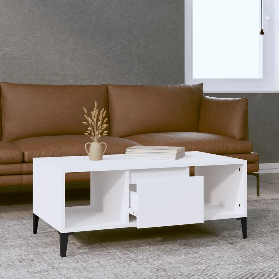 Table basse Blanc 90x50x36,5 cm Bois d'ingénierie - 3