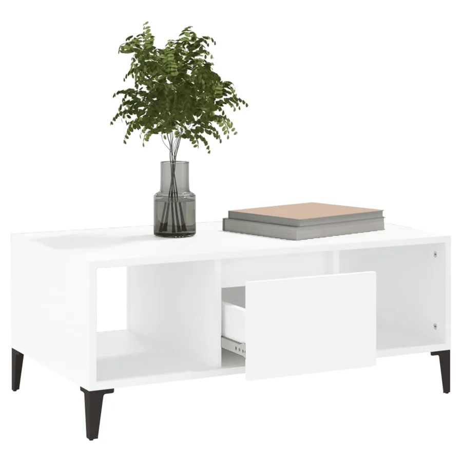 Table basse Blanc 90x50x36,5 cm Bois d'ingénierie - 4