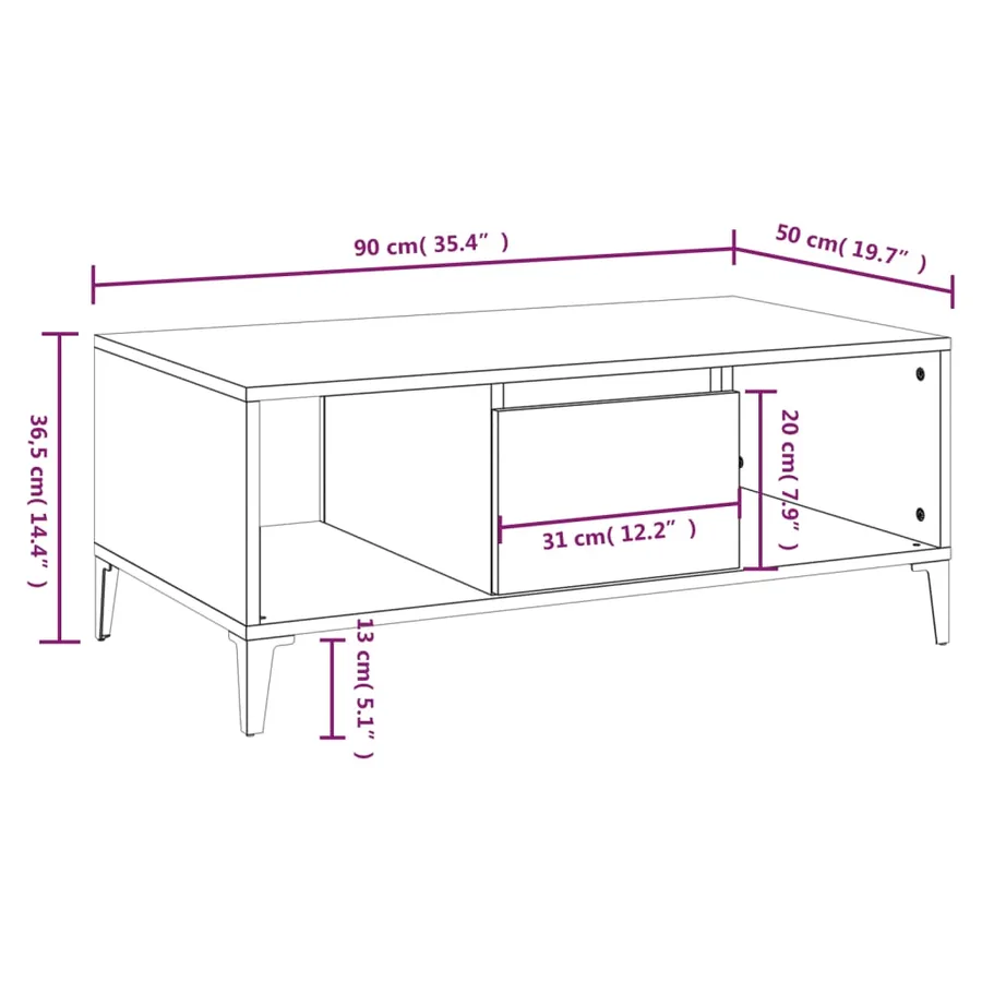 Table basse Blanc 90x50x36,5 cm Bois d'ingénierie - 9