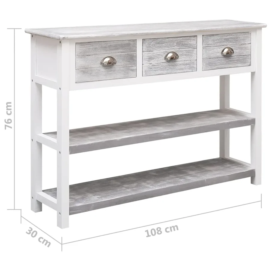 Buffet Gris antique 108x30x76 cm Bois de Paulownia massif - 8