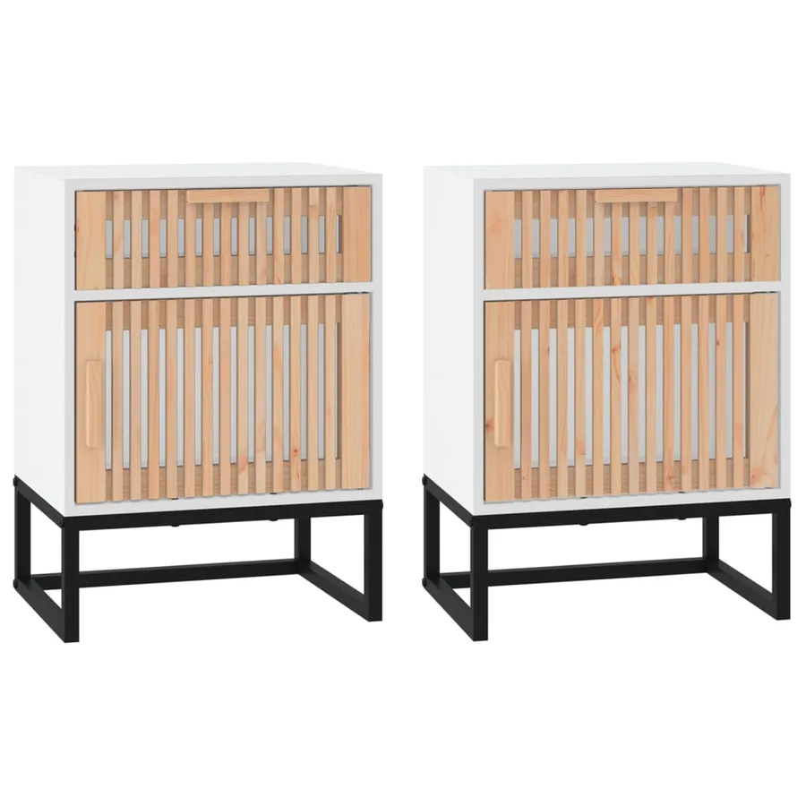 Tables de chevet 2pcs blanc 40x30x55,5cm bois ingénierie et fer - 2