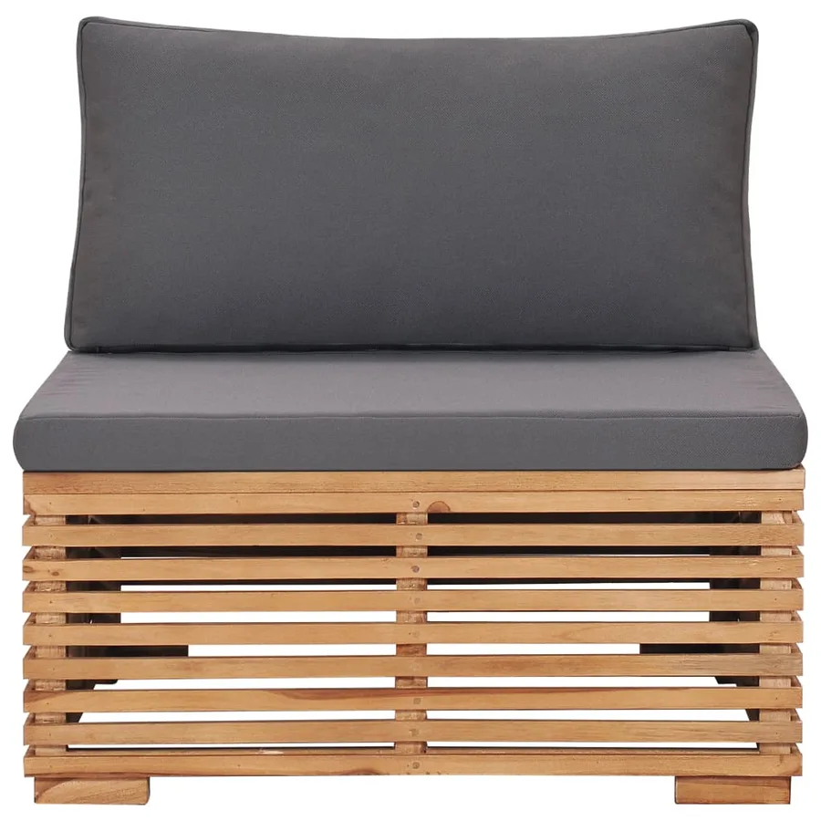 Canapé central de jardin avec coussin gris Bois de teck solide - 2