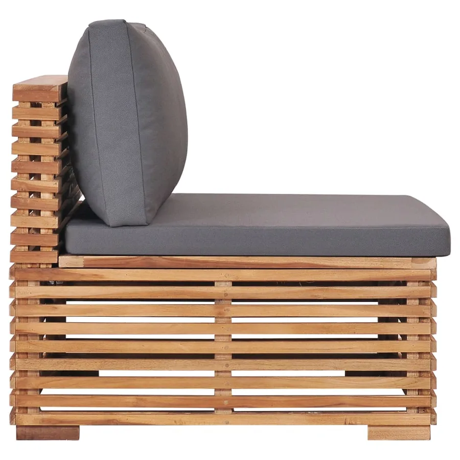 Canapé central de jardin avec coussin gris Bois de teck solide - 3